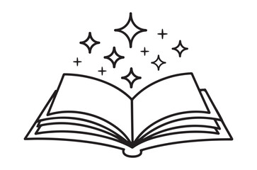 Open library book magic of reading, Outline drawing open book silhouette vector on a white background