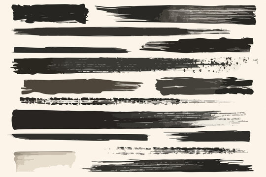 Cole&ccedil;&atilde;o de pinceladas escuras e texturizadas em estilo pincel seco, ideais para design gr&aacute;fico.