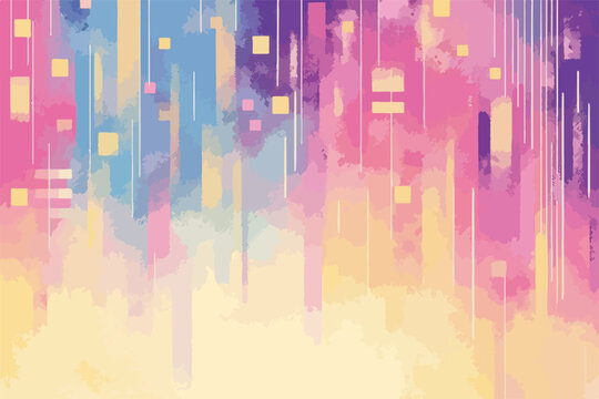 Fundo abstrato vibrante com pinceladas digitais em tons past&eacute;is de roxo, rosa e amarelo, ideal para design moderno.