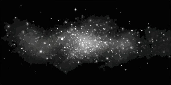 Vetor faixa de poeira estelar brilhante e nebulosa em fundo preto, inspira&ccedil;&atilde;o gal&aacute;xia.