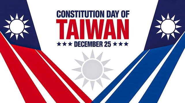 Constitution day of taiwan vector background with red and blue national symbols
