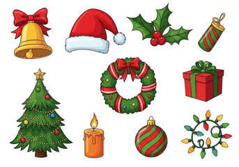 Collection of christmas elements isolated on transparent background