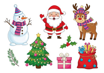 Christmas characters and symbols isolated on transparent background