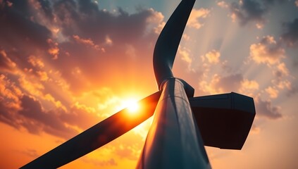 Wind Turbine Power Generation at Sunset Sustainable Energy Concept