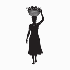 African woman carrying basket on head silhouette