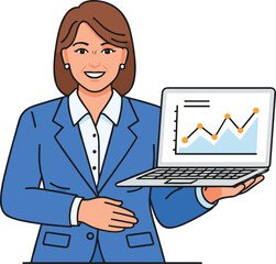 Business growth presentation cartoon illustration, symbolic performance tracking and expressive data storytelling artwork for design and education