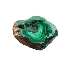 Green swirl gemstone in earthy matrix, rough and layered