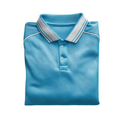 Folded light blue polo shirt with white trim, buttoned