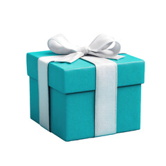 Teal square gift, white ribbon and bow, elegant present