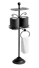Black stand holding paper & towel. Simple elegance