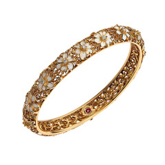 Ornate gold bangle with white floral & intricate filigree