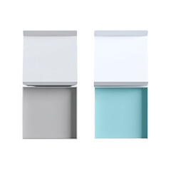 Two open, empty, square boxes against a black background