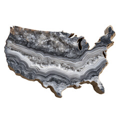 USA-shaped layered agate slice, detailed edge, black backdrop