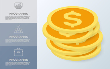 Infographic design presenting finance and coins with coin illustrations.