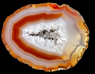 Obraz premium Close-up of sliced agate showing concentric bands of color and crystal formation