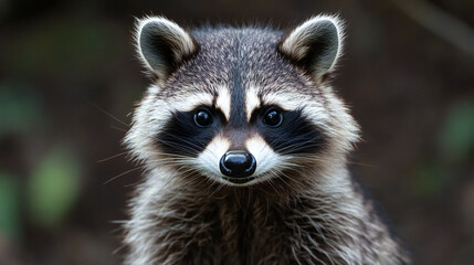 Fototapeta premium Close-up portrait of a curious raccoon with distinctive facial markings and bright eyes in its