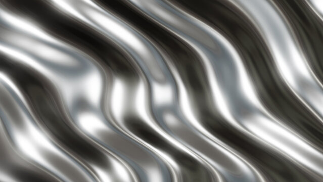 Silver chrome metal background, shiny and lustrous metal pattern texture, silky liquid chrome waves.