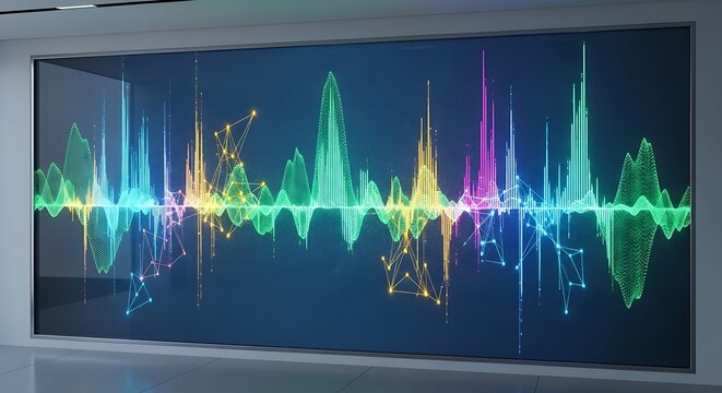 Vibrant digital sound wave visualization with colorful audio spectrum display
