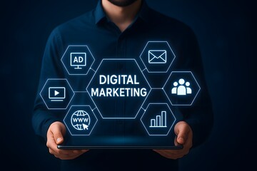 Digital marketing strategy dashboard with advertising email and analytics