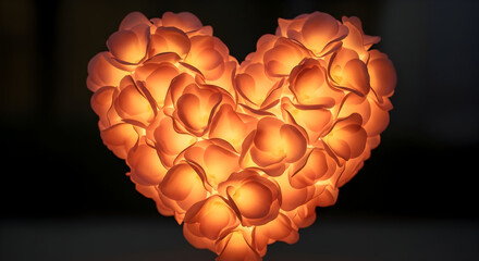 Illuminated heart-shaped flower lamp glowing in the dark with soft romantic mood