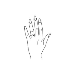 Icon of a beautiful female hand with an engagement ring, representing concepts of love and commitment