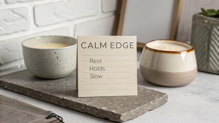 Calm and Serene Space with Decorative Candles and Inspirational Note about Rest, Holds, and Slow Living Practices