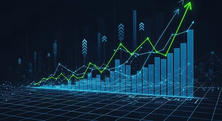 Futuristic digital graph showing upward financial growth and stock market success