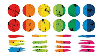 Colorful Grunge Circles and Brush Strokes Abstract Design Elements