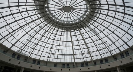 Looking Up at Dome Glass Ceiling with Geometric Pattern
