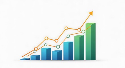 Growing business graph with upward trend line and rising bars