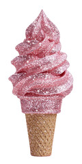Shiny pink ice cream cone with textured brown cone