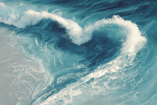 digital painting of ocean waves forming heart shape, clean minimal eco love for nature concept, pastel blue