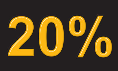 Gold 20 percent discount icon, shiny yellow 20% sale sign for business promotion and retail marketing design