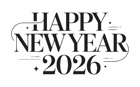Exciting Happy New Year 2026 greeting for festive celebrations and joyful beginnings, ideal for cards, invitations and modern holiday designs