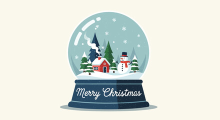 Charming christmas snow globe featuring a cozy red cabin a friendly snowman and snow covered pine trees under falling snowflakes