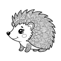 Cute cartoon hedgehog with detailed textured quills isolated on white background