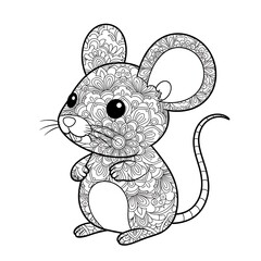 Cute cartoon mouse illustration with intricate details isolated on white background