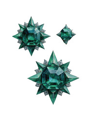 Emerald starburst jewels, silver accents, against black