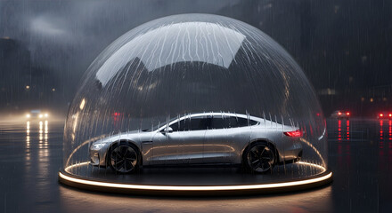A car under a protective glass dome symbolizes comprehensive insurance and car protection 69118948 1
