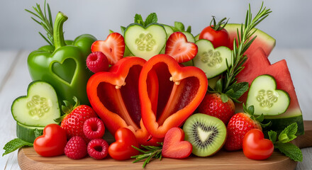 Heart-shaped veggies and fruits symbolize love and cardiological benefits 30915219 1