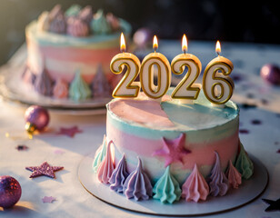 A beautifully decorated cake featuring 2026 candles perfect for birthday celebrations.