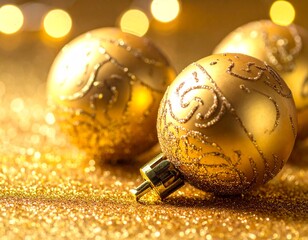 Glistening golden ornaments create a festive atmosphere embodying holiday joy and elegance.