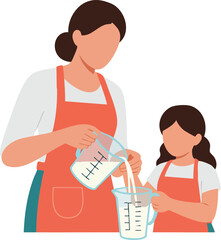 Fototapeta premium Vector Illustration of Cooking Mother and Child in Modern Minimalist Style with Warm Color Palette