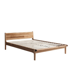 Minimalist light wood bedframe, clean lines, modern design