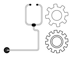 Connected gears and tubing illustrating industrial flow, process engineering, system design, mechanical operations. Ideal for automation, efficiency, industry, production, workflow teamwork simple