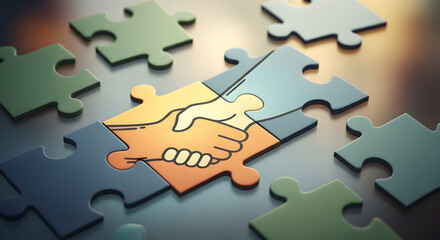 Puzzle pieces with handshake symbolize connection in couple therapy 33377533 1