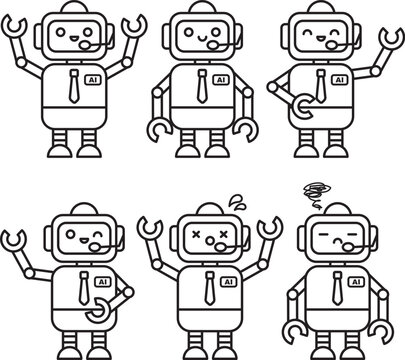 Cute AI robot facial expression set