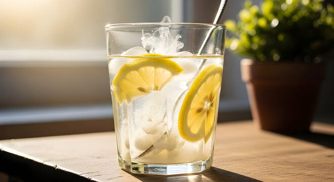 Glass of lemon water with collagen powder symbolizing a refreshing anti-aging morning routine 86218409 1