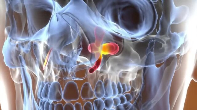 Animated Human Skull Anatomy with Sinus Inflammation and Dental Structure Visualization