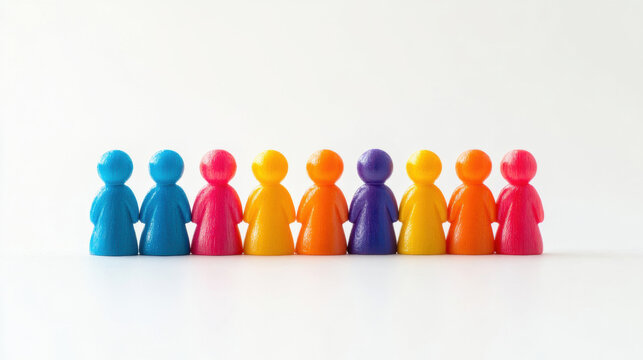 Colorful game pieces in a row, representing diversity and teamwork. vibrant game pieces stand together, symbolizing unity and the power of collaboration.